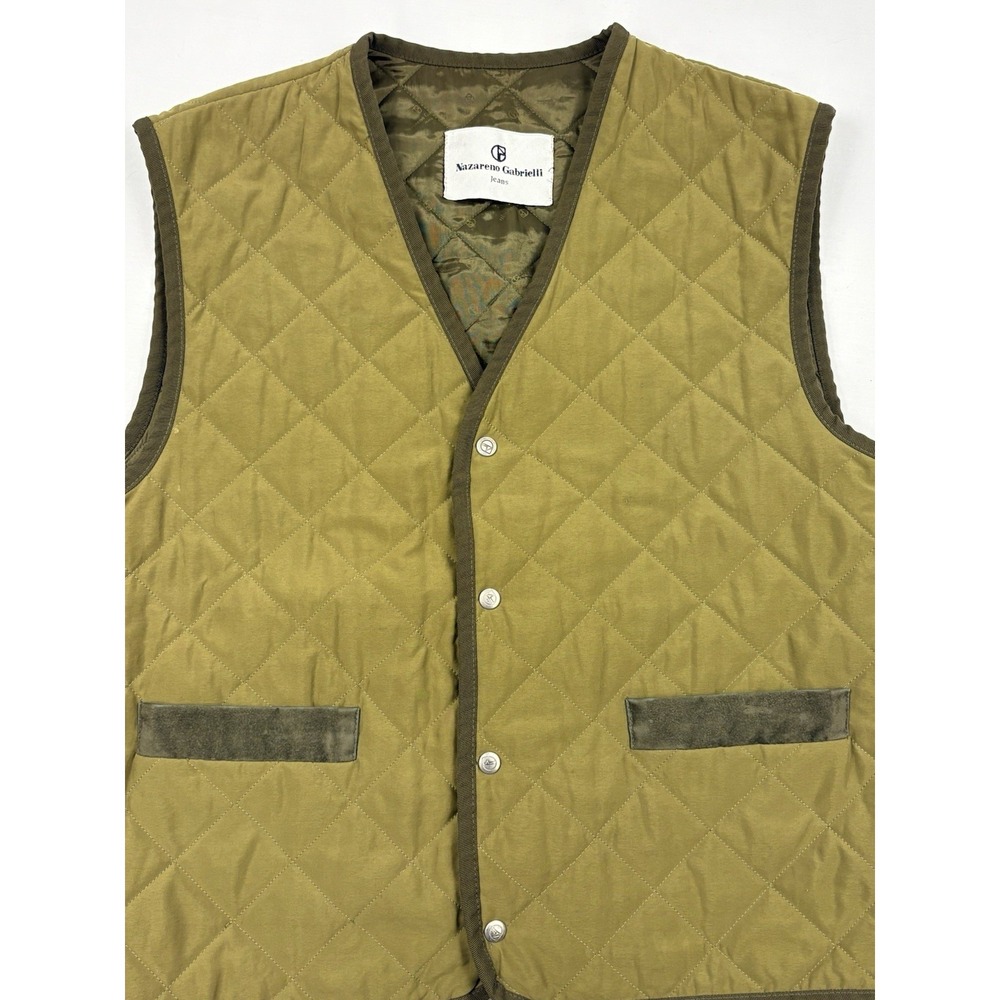 VTG Nazzareno Gabrielli Green Quilted Vest Sueded Detail Sz M Made in Italy EUC